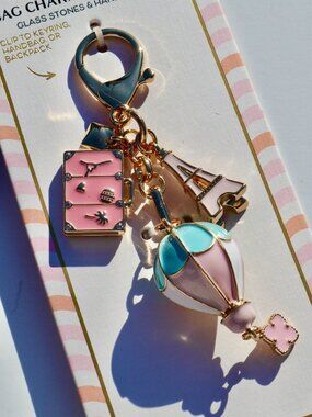 NWT Piper•K Paris Bag Charm Keychain Hot Air Balloon Eiffel Tower